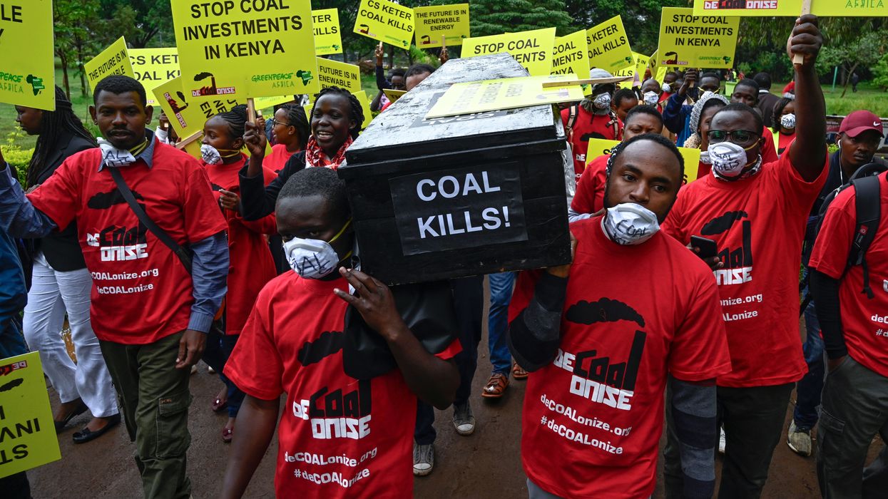 People in Kenya protest coal plant.