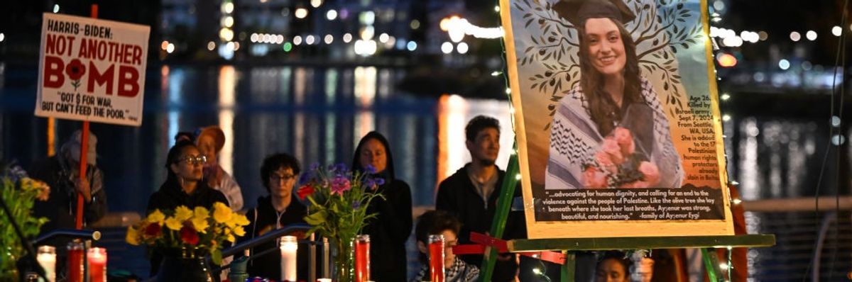 People in Oakland, California hold a candlelight vigil for Ayşenur Ezgi Eygi