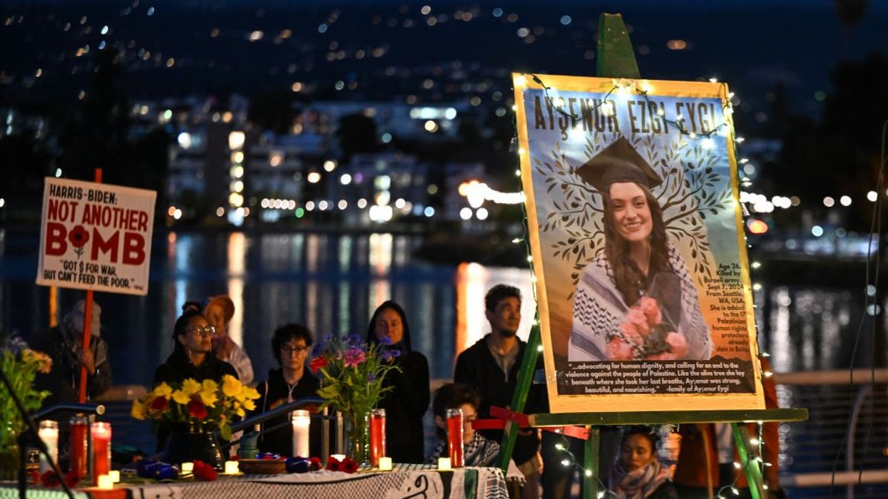 People in Oakland, California hold a candlelight vigil for Ayşenur Ezgi Eygi