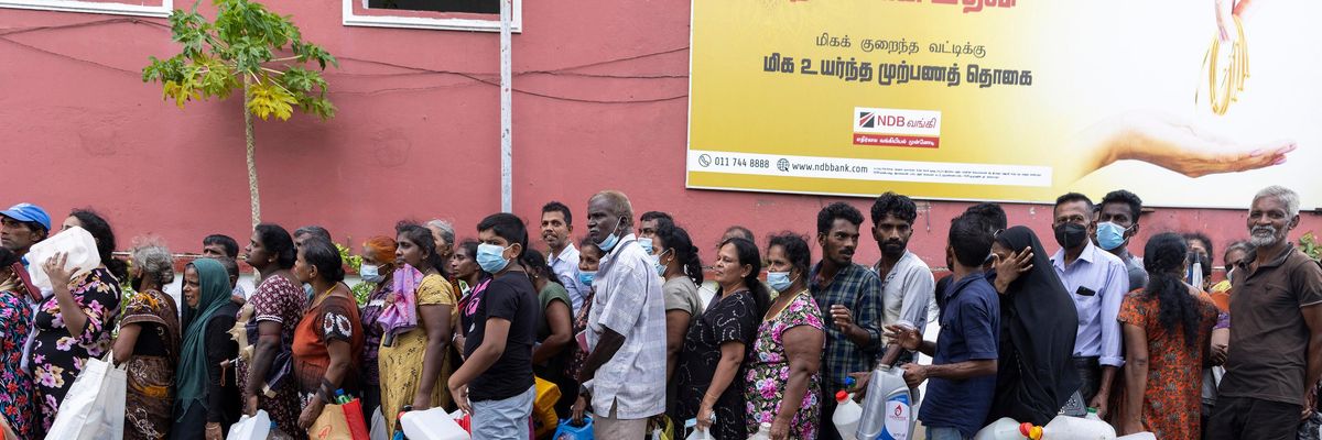 People line up for food and fuel in Sri Lanka