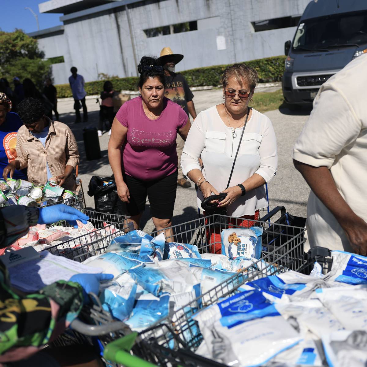 People line up for food donations