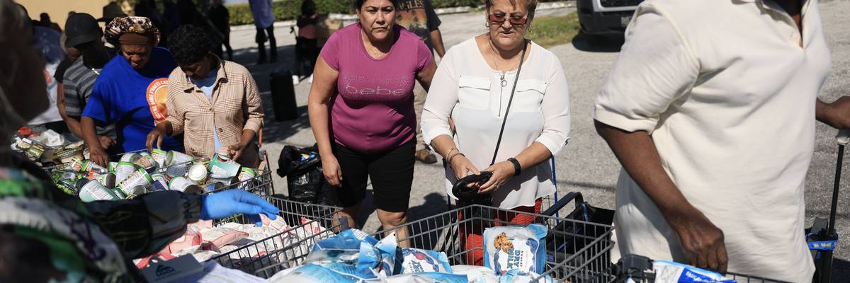 People line up for food donations