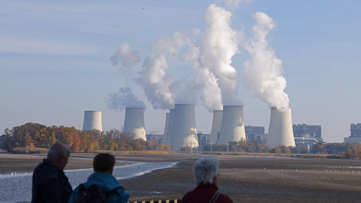 People look at the Jaenschwalde lignite coal-fired power plant.