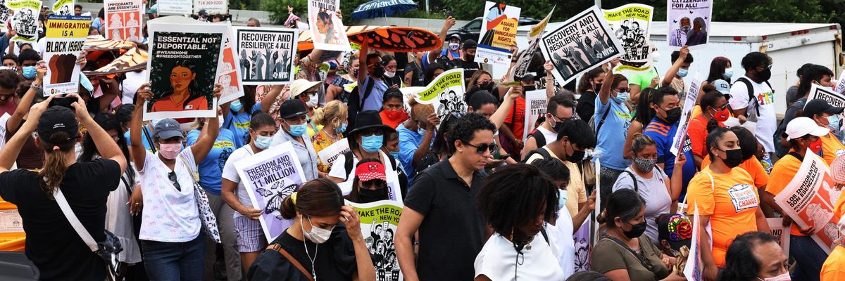 People march for a pathway to citizenship for immigrants on July 23, 2021 in New York City. (Photo: Michael M. Santiago via Getty Images)