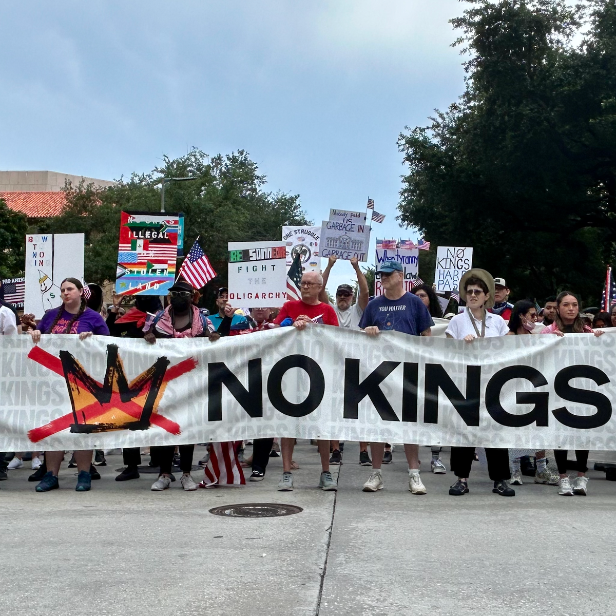 People march in a "No Kings" protest against Trump in Houston