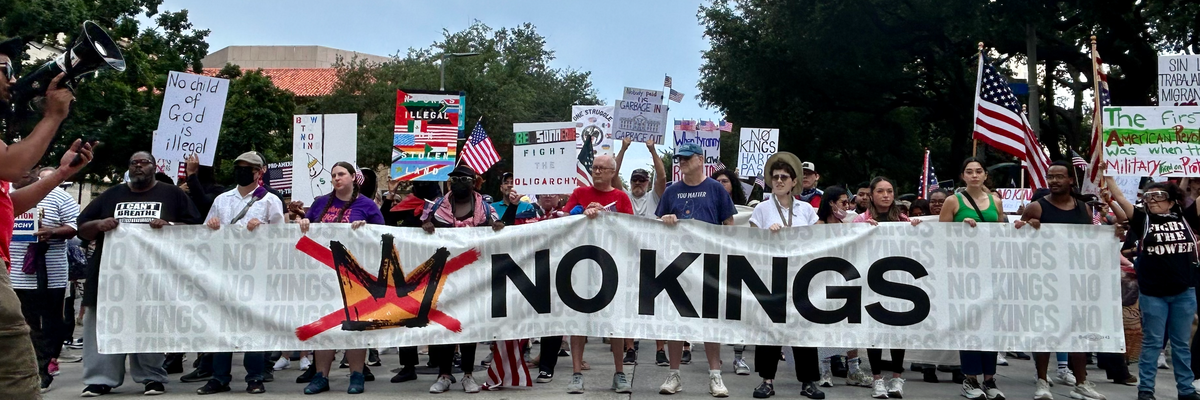 People march in a "No Kings" protest against Trump in Houston