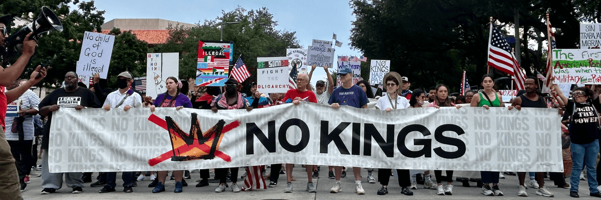 People march in a "No Kings" protest against Trump in Houston