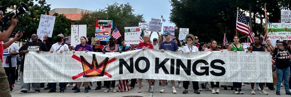 People march in a "No Kings" protest against Trump in Houston