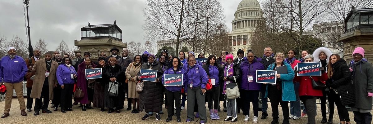 people protest against Medicaid cuts outside the U.S. Capitol