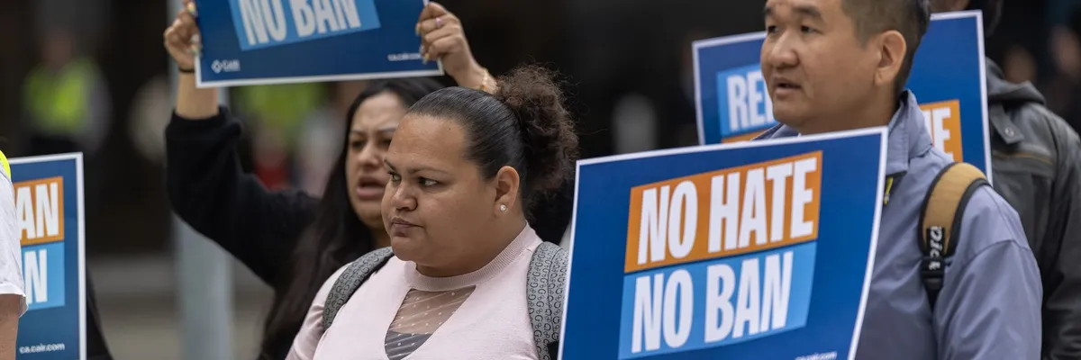 People protest against the Trump administration's travel ban