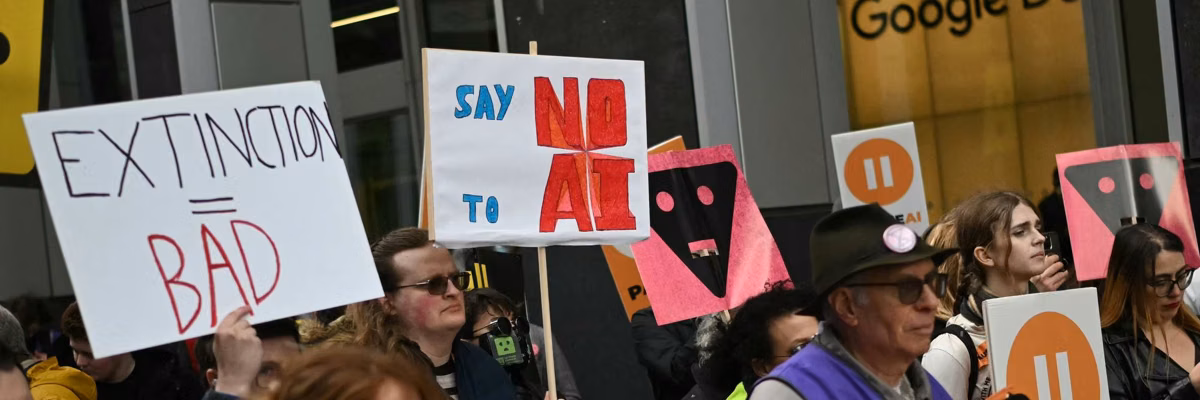 People protest AI.