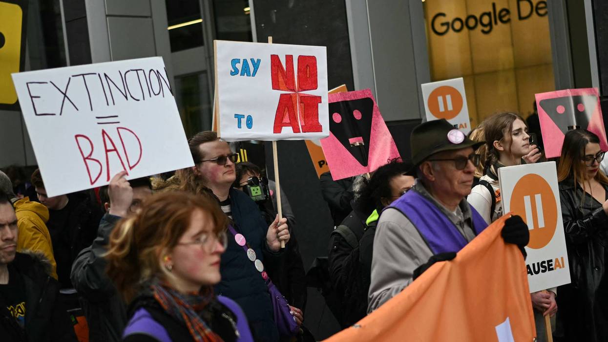 People protest AI.