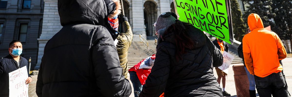 People protest at the Colorado State Capitol