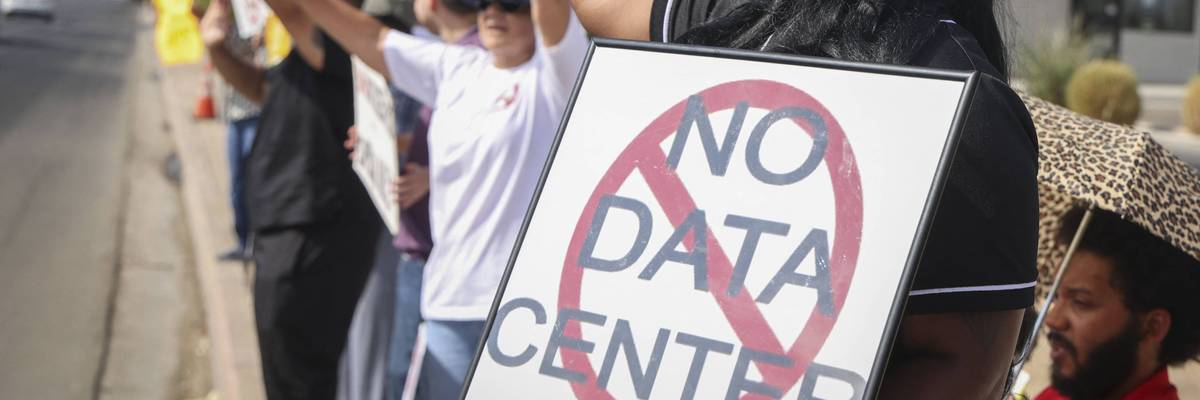 People protest data centers.