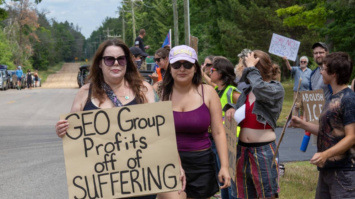 People protest GEO Group outside an ICE facility in Michigan