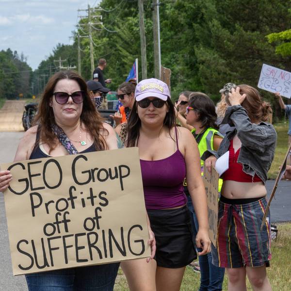 People protest GEO Group outside an ICE facility in Michigan