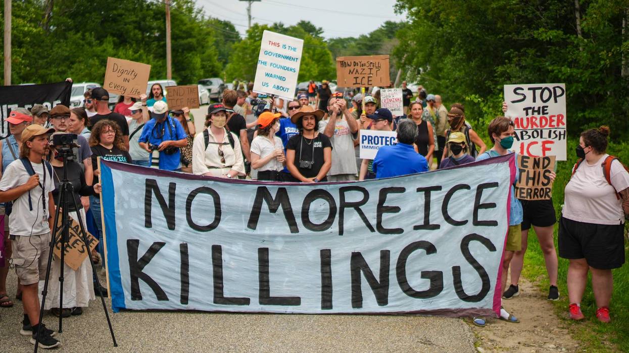 People protest ICE killing in Maine.