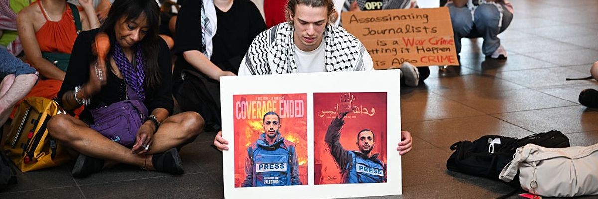 People protest Israel's killing of Gaza journalists including Anas al-Sharif