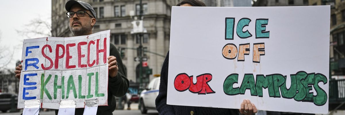 People protest the arrest of Mohsen Mahdawi