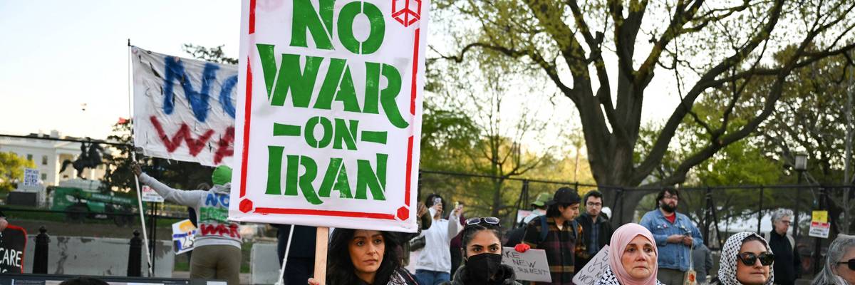 People protest the Iran War outside the White House