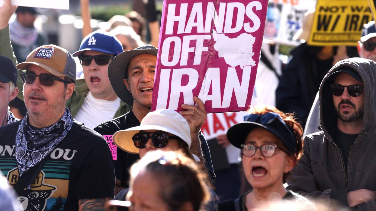 People protest the Iran War.