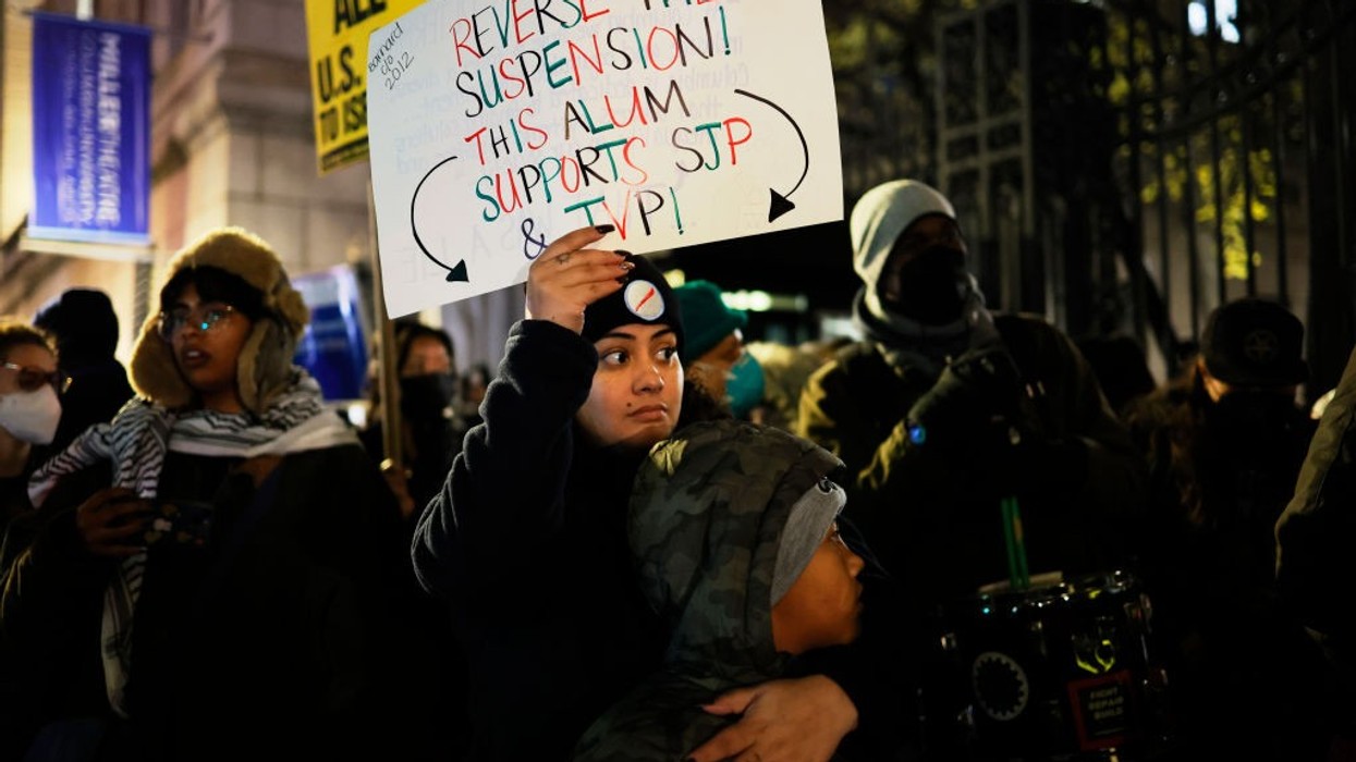 People protest the suspension of Columbia University student groups