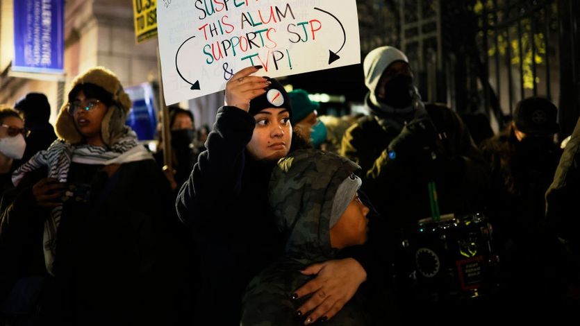 People protest the suspension of Columbia University student groups