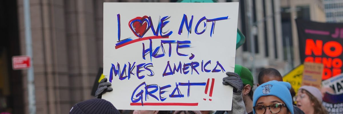 People protest Trump's reelection in New York.