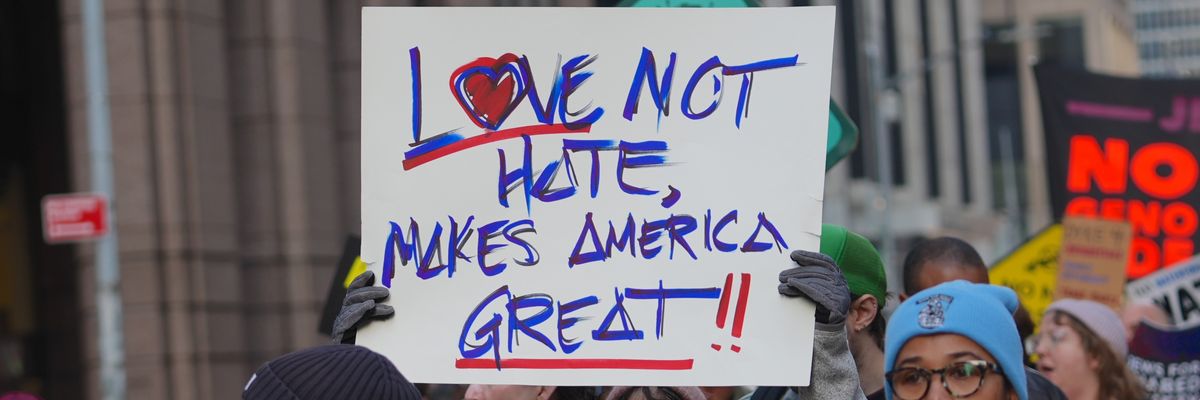 People protest Trump's reelection in New York.