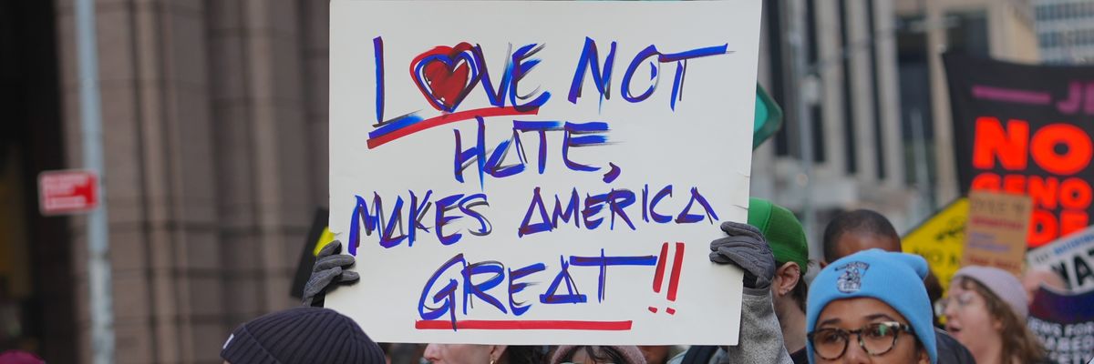People protest Trump's reelection in New York.