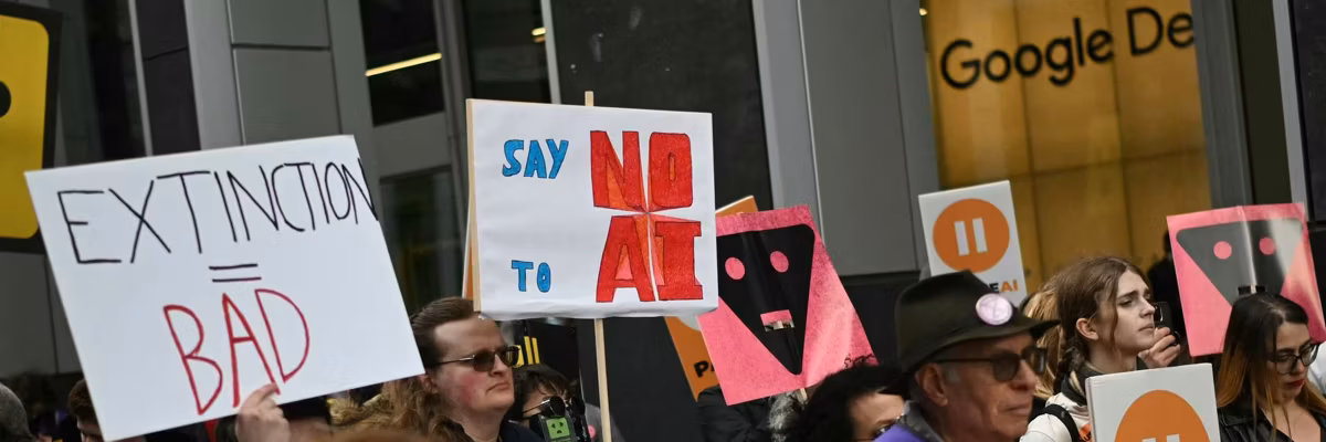 People protest unchecked AI development outside Google's London office