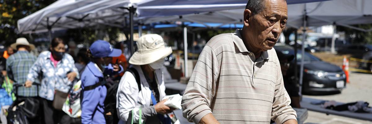 People queue at a California food pantry