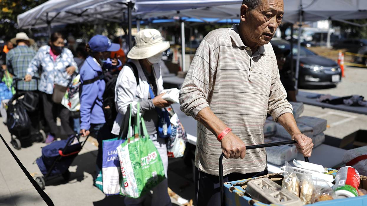 People queue at a California food pantry