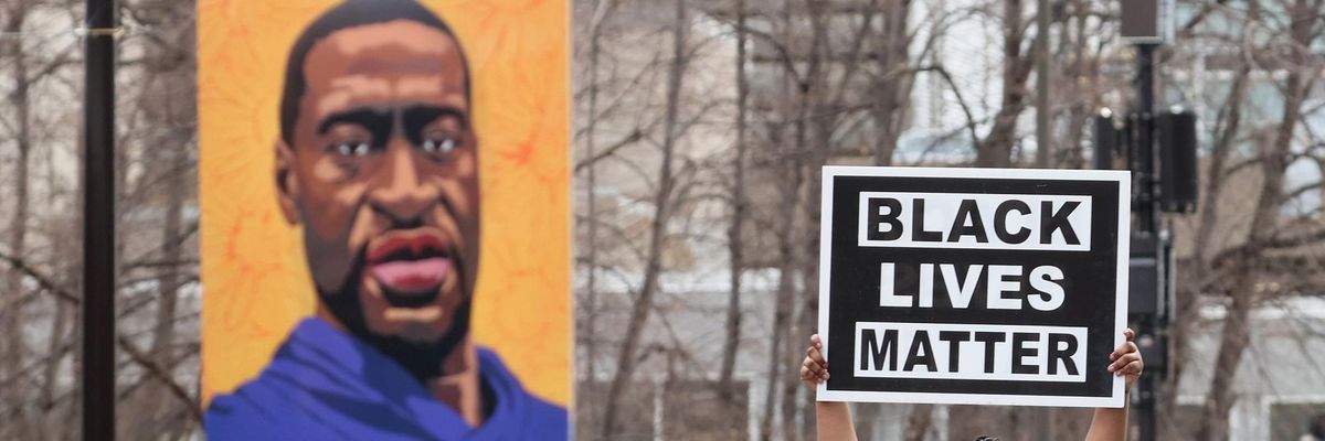 People react after the verdict was read in the trial of former police officer Derek Chauvin on April 20, 2021 in Minneapolis, Minnesota.