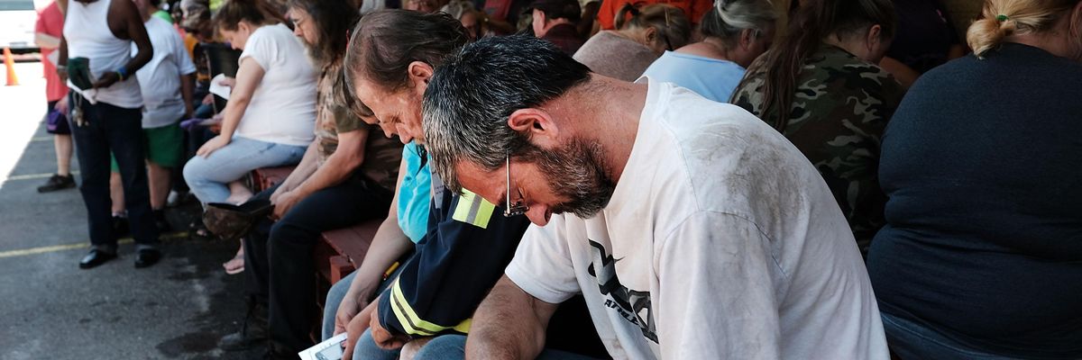 People receive free meals near Welch, West Virginia