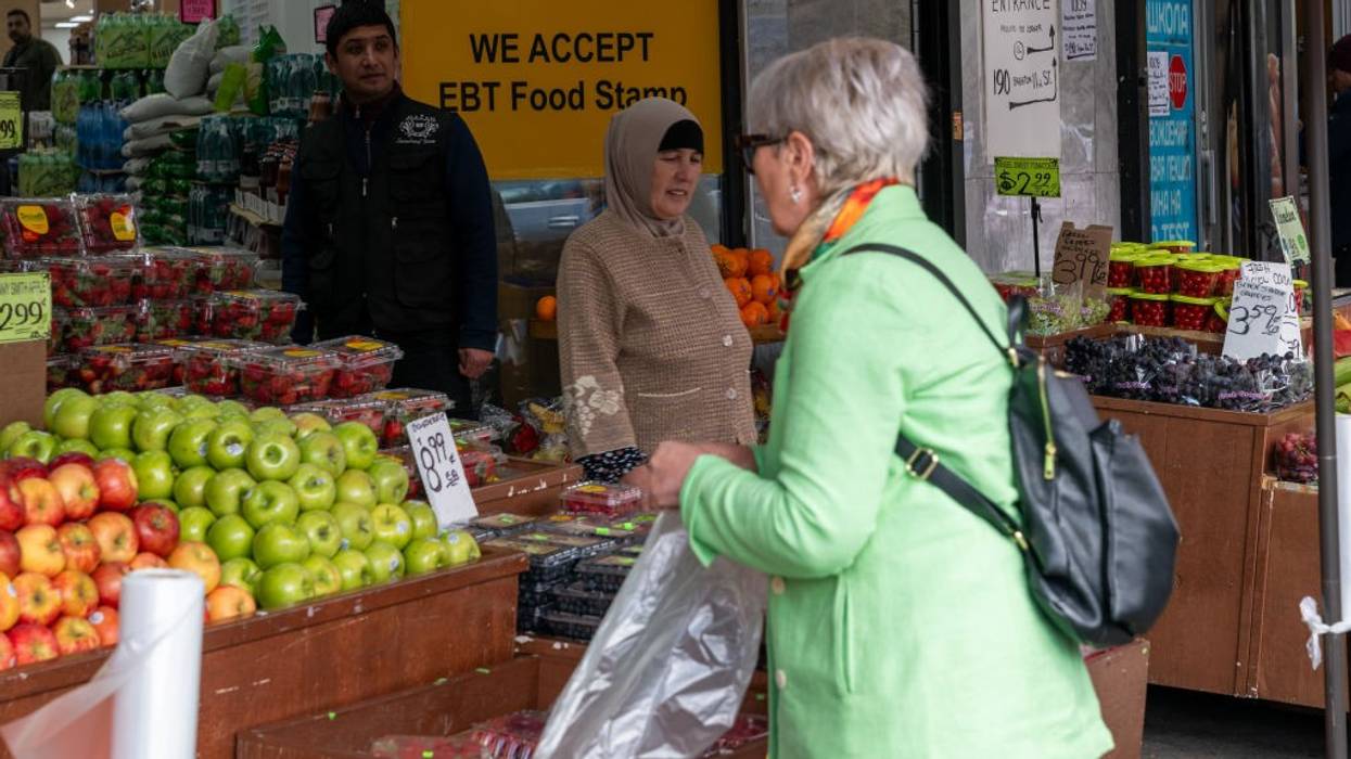 People shop for food in Brooklyn