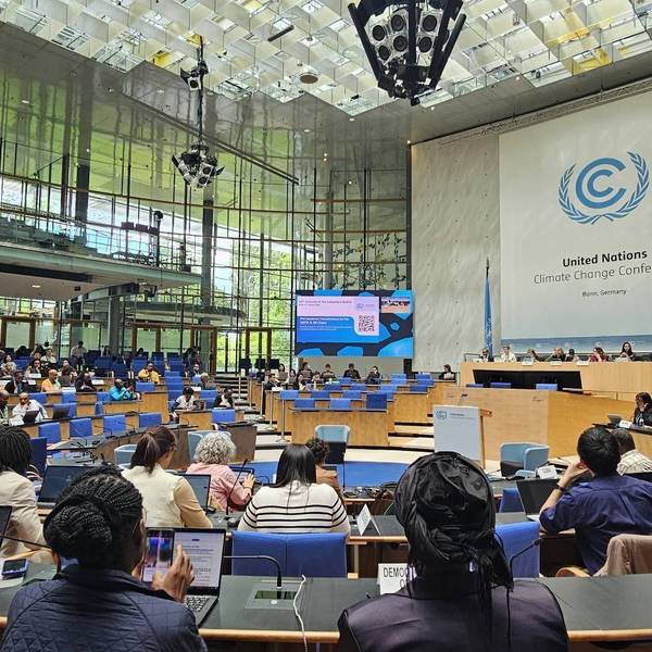 People take part in UN climate talks in Bonn, Germany.