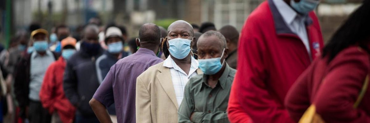 People wait to be vaccinated in Nairobi, Kenya.