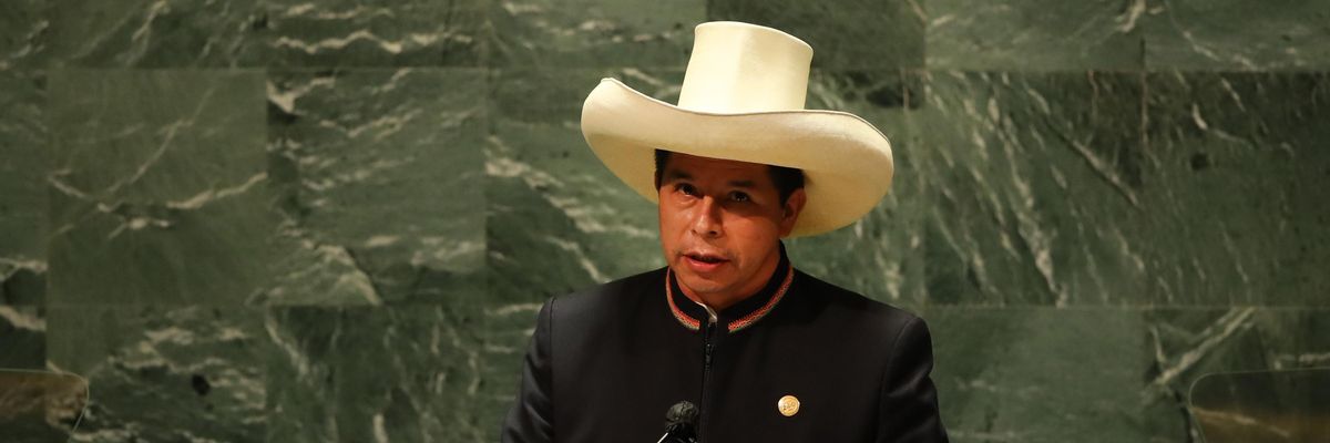 Peruvian President Pedro Castillo speaks at the U.N. General Assembly