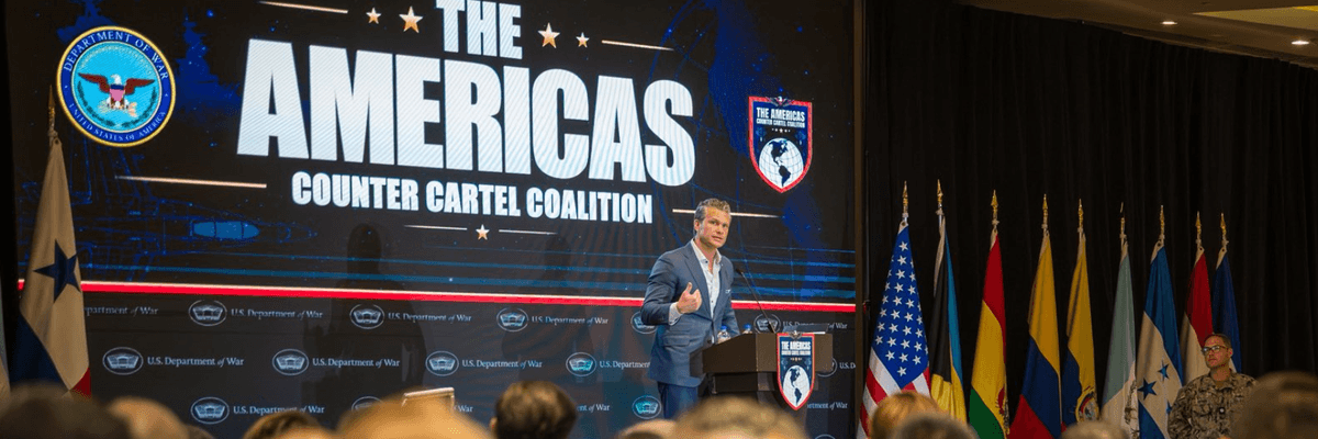 Pete Hegseth speaks at the Americas Counter Cartel Coalition conference in Panama