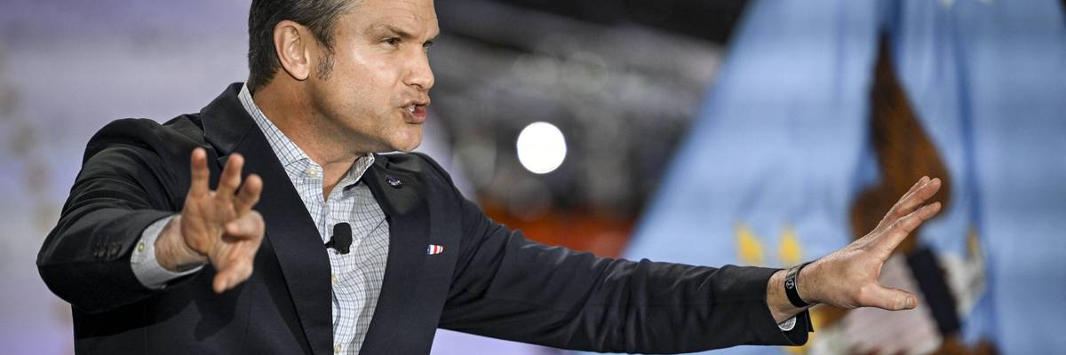 Pete Hegseth speaks.