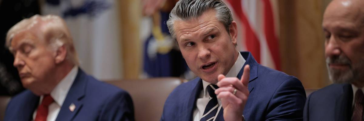 Pete Hegseth wags a finger as Donald Trump looks unamused