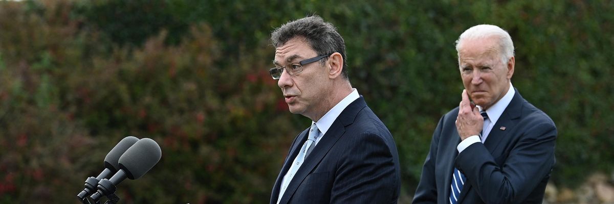 Pfizer CEO Albert Bourla speaks during a press conference