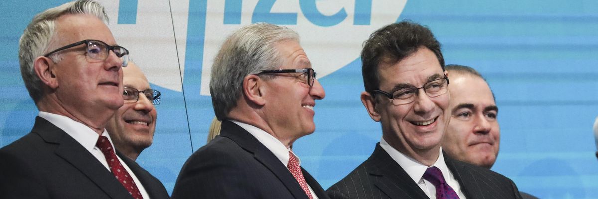 Pfizer CEO Albert Bourla waits to ring the closing bell at the New York Stock Exchange