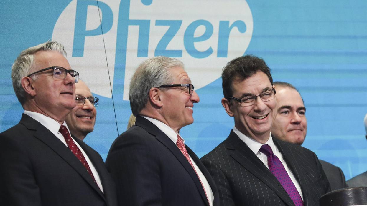 Pfizer CEO Albert Bourla waits to ring the closing bell at the New York Stock Exchange