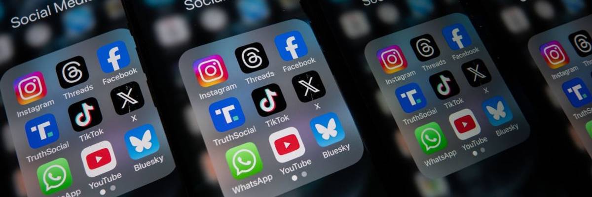 Phones display social media apps.