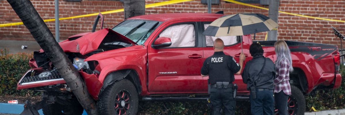 Pickup truck smash into tree