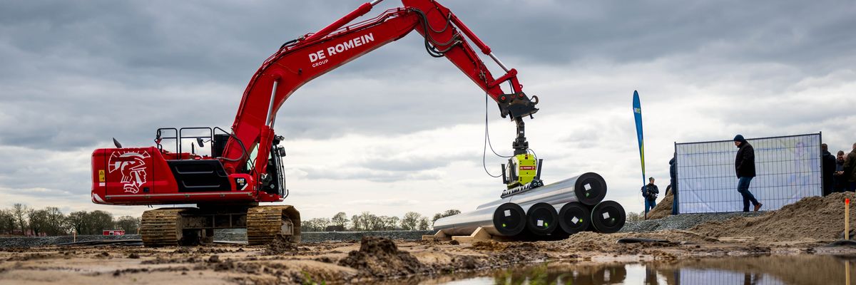 Pipes for a new pipeline to transport liquefied natural gas (LNG) from a floating terminal lie on a construction site in Germany on March 28, 2023.
