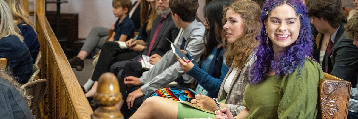 Plaintiffs await the start of the nation's first youth climate trial at Montana's 1st Judicial District Court in Helena on June 12, 2023.