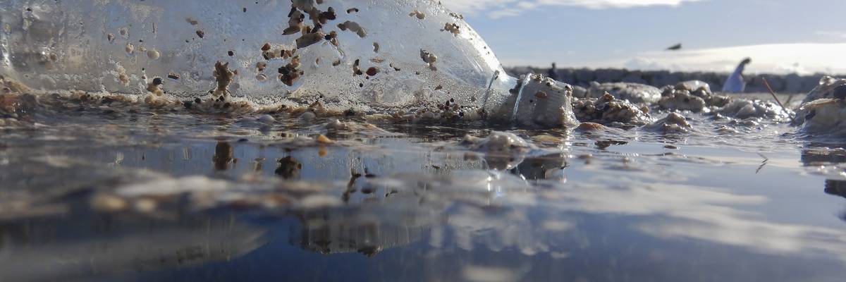 Plastic bottles washed up on the beach due to storms in Naples, Italy on November 23, 2022.